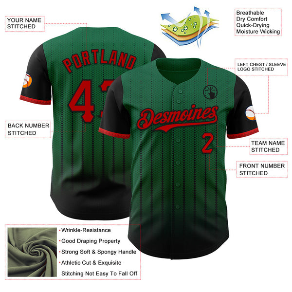 Maxcorners Custom Kelly Green Red-Black 3D Pattern Design Gradient Geometric Shape Premium Baseball Jersey LM0210