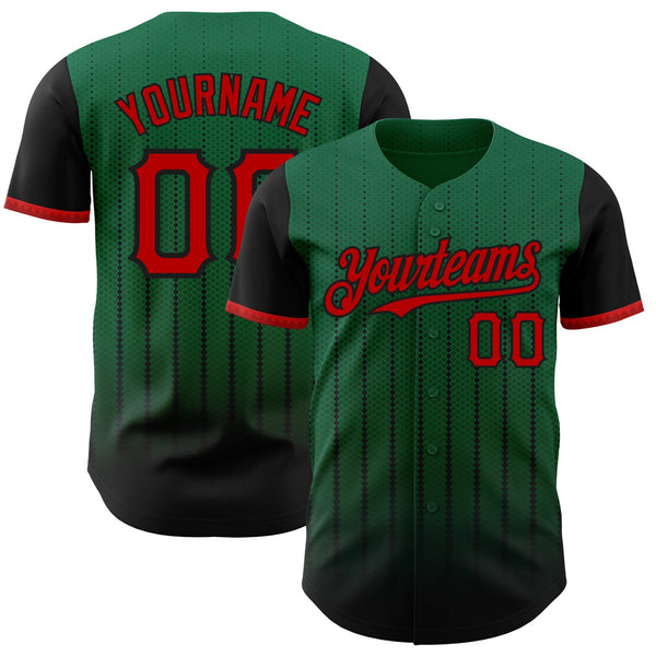 Maxcorners Custom Kelly Green Red-Black 3D Pattern Design Gradient Geometric Shape Premium Baseball Jersey LM0210