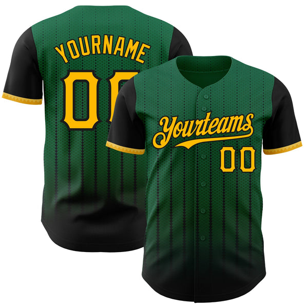Maxcorners Custom Kelly Green Gold-Black 3D Pattern Design Gradient Geometric Shape Premium Baseball Jersey LM0210