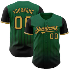 Maxcorners Custom Kelly Green Old Gold-Black 3D Pattern Design Gradient Geometric Shape Premium Baseball Jersey LM0210