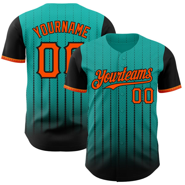 Maxcorners Custom Aqua Orange-Black 3D Pattern Design Gradient Geometric Shape Premium Baseball Jersey LM0210