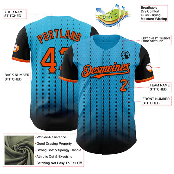 Maxcorners Custom Sky Blue Orange-Black 3D Pattern Design Gradient Geometric Shape Premium Baseball Jersey LM0210