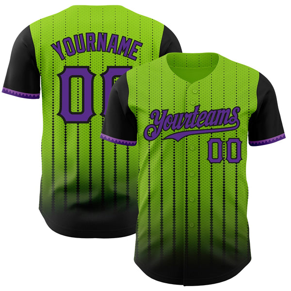 Maxcorners Custom Neon Green Purple-Black 3D Pattern Design Gradient Geometric Shape Premium Baseball Jersey LM0210