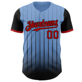 Maxcorners Custom Light Blue Red-Black 3D Pattern Design Gradient Geometric Shape Premium Baseball Jersey LM0210