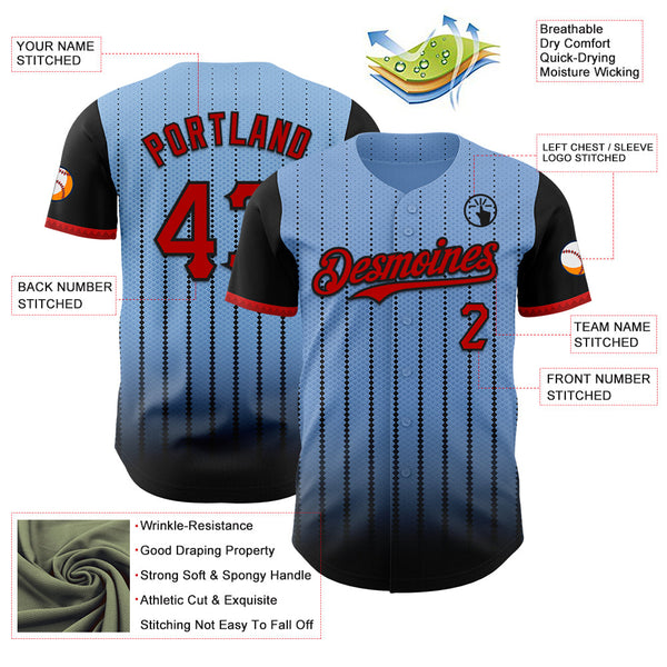 Maxcorners Custom Light Blue Red-Black 3D Pattern Design Gradient Geometric Shape Premium Baseball Jersey LM0210