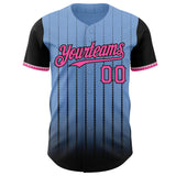 Maxcorners Custom Light Blue Pink-Black 3D Pattern Design Gradient Geometric Shape Premium Baseball Jersey LM0210