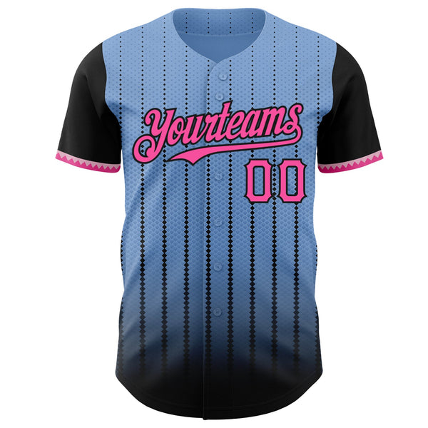Maxcorners Custom Light Blue Pink-Black 3D Pattern Design Gradient Geometric Shape Premium Baseball Jersey LM0210
