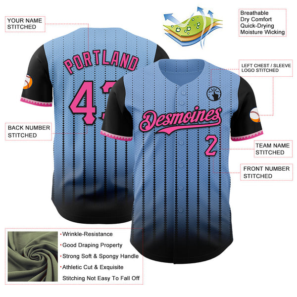 Maxcorners Custom Light Blue Pink-Black 3D Pattern Design Gradient Geometric Shape Premium Baseball Jersey LM0210