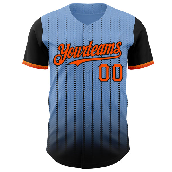 Maxcorners Custom Light Blue Orange-Black 3D Pattern Design Gradient Geometric Shape Premium Baseball Jersey LM0210