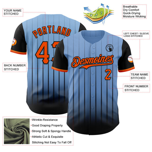 Maxcorners Custom Light Blue Orange-Black 3D Pattern Design Gradient Geometric Shape Premium Baseball Jersey LM0210