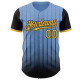 Maxcorners Custom Light Blue Gold-Black 3D Pattern Design Gradient Geometric Shape Premium Baseball Jersey LM0210