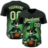 Maxcorners Custom Black City Cream-Grass Green 3D Halloween Spooky Pumpkin Authentic Baseball Jersey
 LM0609