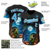 Maxcorners Custom Black Sky Blue-White 3D Halloween Spooky Pumpkin Authentic Baseball Jersey LM2605