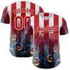 Maxcorners Custom Red Blue-White 3D Halloween Spooky Pumpkin Stripe Authentic Baseball Jersey LM2605