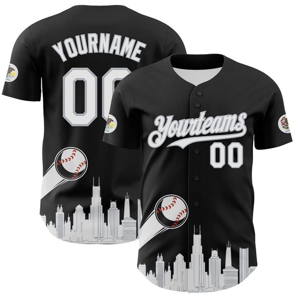 Maxcorners Custom Black White-Gray 3D Urban City Edition Sports Premium Baseball Jersey LM0210
