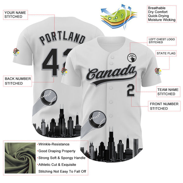 Maxcorners Custom White Black-Gray 3D Urban City Edition Sports Premium Baseball Jersey LM0210