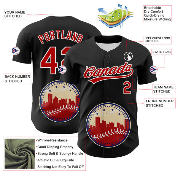 Maxcorners Custom Black Red Blue Cream-White 3D Urban City Edition Sports Premium Baseball Jersey LM0210