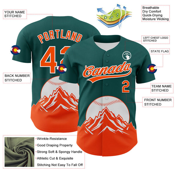 Maxcorners Custom Midnight Green Orange-White 3D Urban City Edition Sports Premium Baseball Jersey LM0210