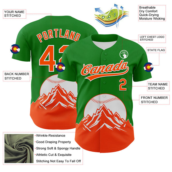 Maxcorners Custom Grass Green Orange-White 3D Urban City Edition Sports Premium Baseball Jersey LM0210