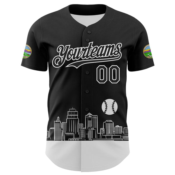 Maxcorners Custom Black White 3D Urban City Edition Sports Premium Baseball Jersey LM0210