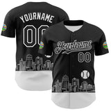 Maxcorners Custom Black White 3D Urban City Edition Sports Premium Baseball Jersey LM0210