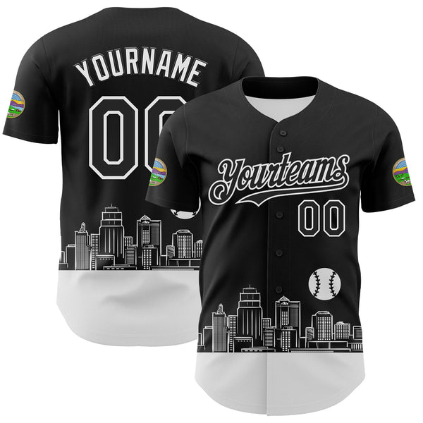 Maxcorners Custom Black White 3D Urban City Edition Sports Premium Baseball Jersey LM0210