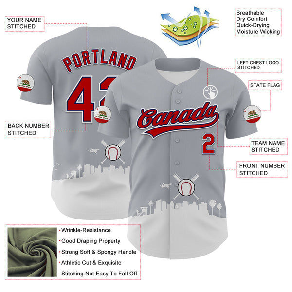 Maxcorners Custom Gray Red Black Navy-White 3D Urban City Edition Sports Premium Baseball Jersey LM0210