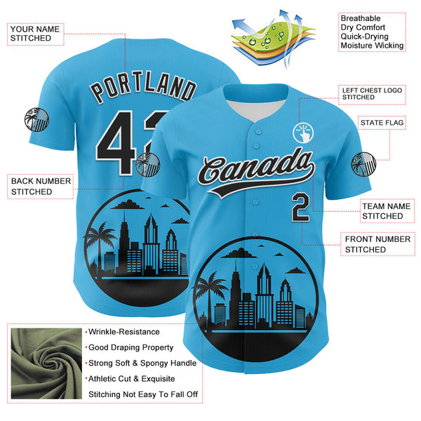 Maxcorners Custom Sky Blue Black-White 3D Urban City Edition Sports Premium Baseball Jersey LM0210