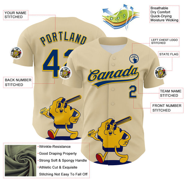Maxcorners Custom Cream US Navy Blue Yellow-Red 3D Urban City Edition Sports Premium Baseball Jersey LM0210