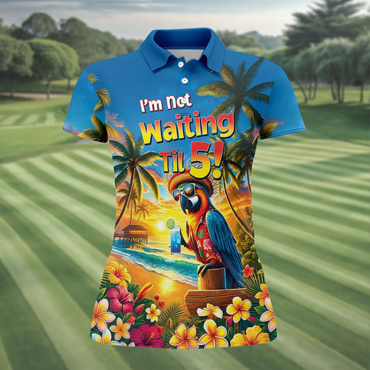 Maxcorners I'm Not Waiting Til 5 Funny Parrot Hawaiian Golf Shirt, Women's Golf Tops, Ladies Golf Shirts LM1507