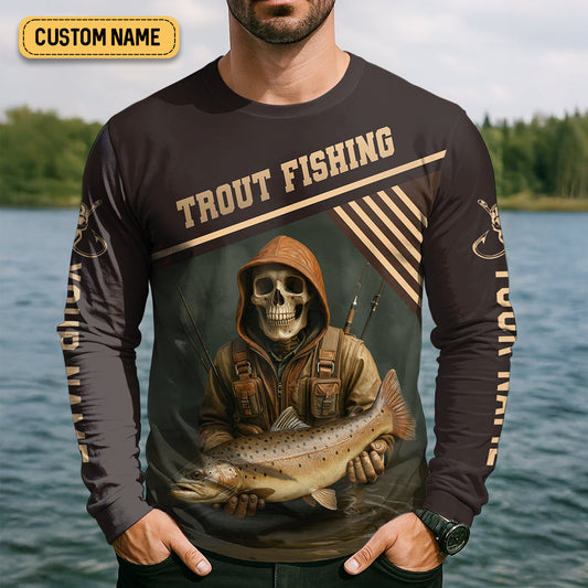 Maxcorners Mine's So Big I Have To Use Two Hands SPF Shirts, Trout Fishing Shirts, Fishing Shirts For Men, Funny Fisherman Gift