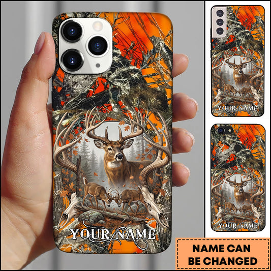 Maxcorners Deer Hunting Forest Skull Buck Rustic Camo Art Multicolor Options Personalized Name 3D Phonecase