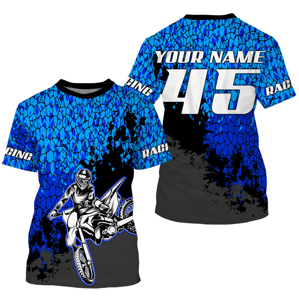Motocross jersey custom name number kids boys girls UV extreme blue MX shirt off-road motorcycle