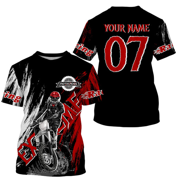 Motocross off-road jersey black red UPF30+ youth adult custom dirt bike racing long sleeve shirt