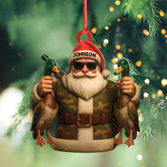 Maxcorners Personalized Duck Hunter Santa Acrylic Ornament - Funny Christmas Gift for Hunters - Custom Name Camo Decor LM0411
