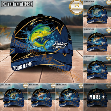 Maxcorners Fishing Water Splash Personalized Name, Team Name Classic 3D Cap (9 Breeds)