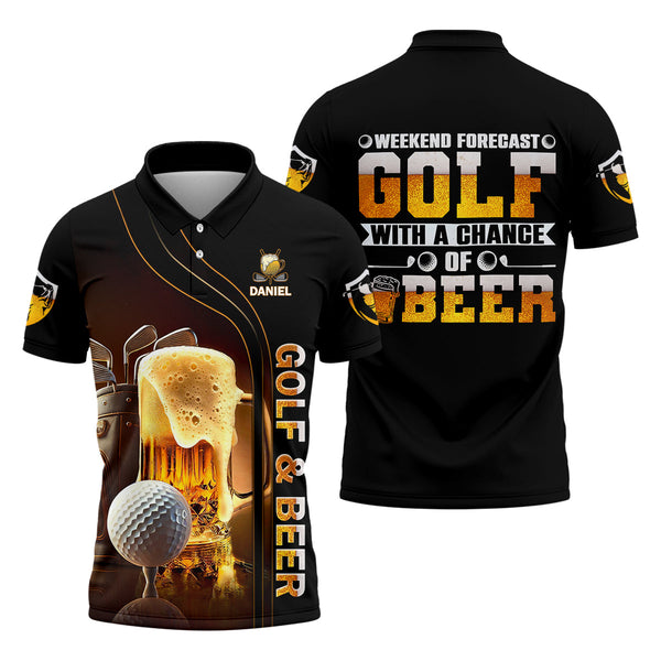 Maxcorners Weekend Forecast Golf With A Change Of Beer Custom Golf Polo Shirt, Mens Golf Gift, Golf Lover Gift