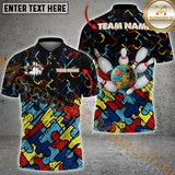 Maxcorners Bowling Vibrant Puzzle Pattern Customized Name, Team Name 3D Shirt