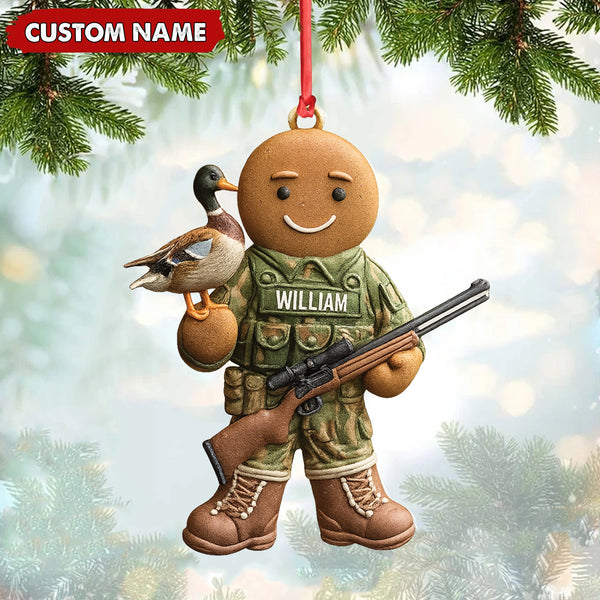 Maxcorners Personalized Hunter Gingerbread Christmas Ornament - Funny Acrylic Holiday Decor Gift LM0411