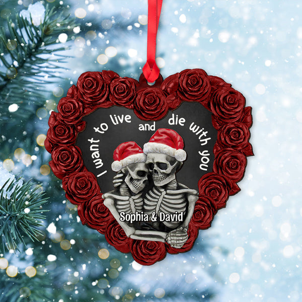 Maxcorners Personalized Skeleton Couple Black Rose Heart Shape - Ornament