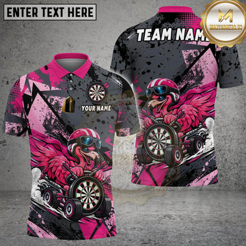 Maxcorners Darts Funny Flamingo Racer Personalized Name Shirt