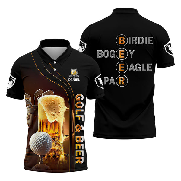 Maxcorners Golf And Beer Custom Men's Golf T-Shirt, Funny Golf Shirt, Gift For Golfers