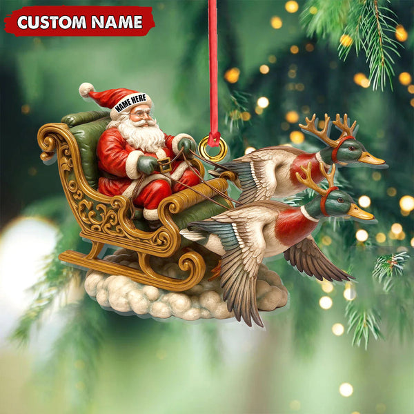 Maxcorners Personalized Santa Sleigh Duck Ornament, Custom Name Christmas Gift for Hunters LM0411