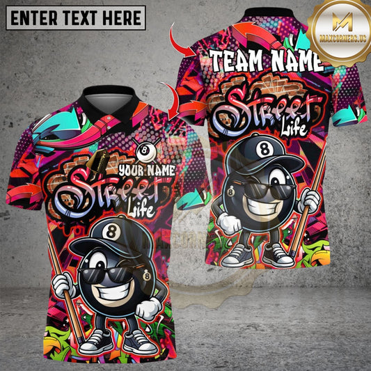 Maxcorners Graffiti Street Life Catoon8 Ball Multicolor Customized Name, Team Name 3D Shirts