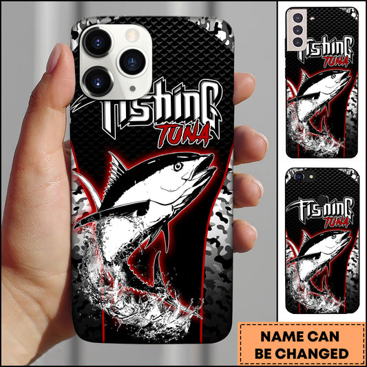 Maxcorners Tuna Fishing Black Red Camo Personalized Name 3D Phone Case