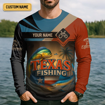 Maxcorners Texas Fishing Patriotic Fishing Shirt, SPF Shirt For Men, Custom Fishing Shirt, Presents For Fishermen