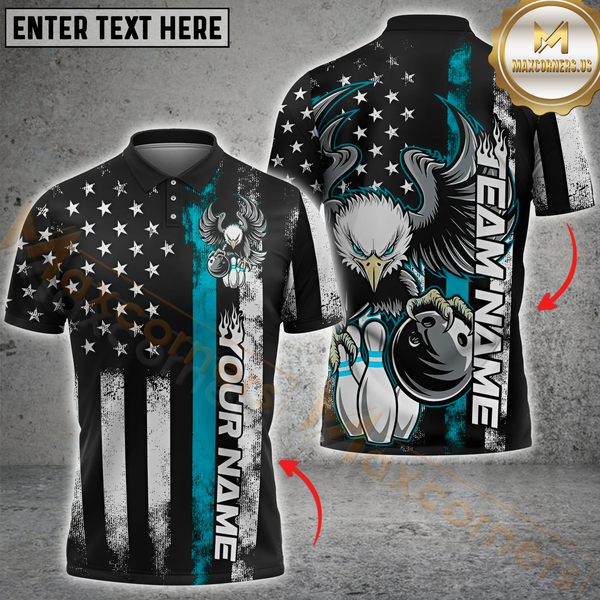 Maxcorners Bowling Eagle US Flag Multicolor Options Personalized Name, Team Name 3D Shirt