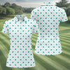 Maxcorners Grid Pattern Shamrock Golf Shirt, St Patrick's Day Women's Golf Tops, Ladies Golf Polos, Golf Shirt For Women