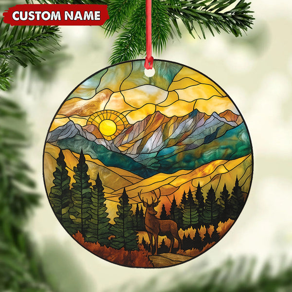 Maxcorners Personalized Deer Stained Glass Acrylic Ornament - Mountain Sunrise Christmas Tree Decoration Gift LM0411