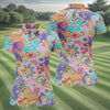 Maxcorners Vibrant Paisley Floral Patchwork Golf Polo Shirt, Ladies Golf Shirt, Golf Tops For Women LM1507